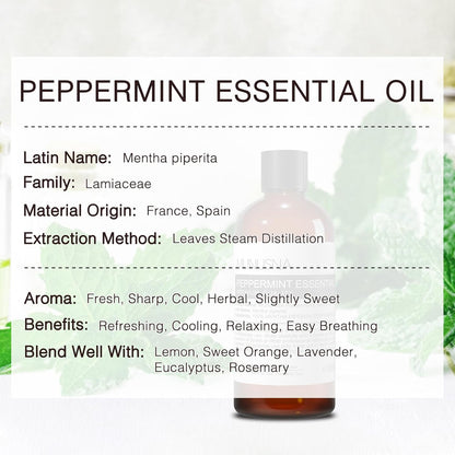Peppermint Essential Oil - 100ML (3.38 Fl Oz) | Pure and Natural for Hair Care, Aromatherapy, Skin Massage, Home Fragrance, and DIY Projects