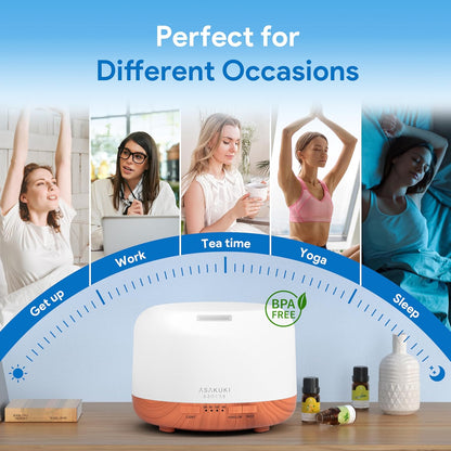Premium 500ML Essential Oil Diffuser with Remote Control, 7 Color LED Lights, and Quiet Cool Mist for Home and Office Use (Yellow)