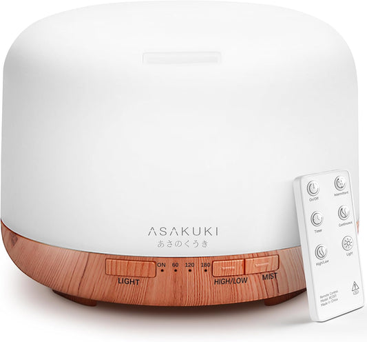 Premium 500ML Essential Oil Diffuser with Remote Control, 7 Color LED Lights, and Quiet Cool Mist for Home and Office Use (Yellow)