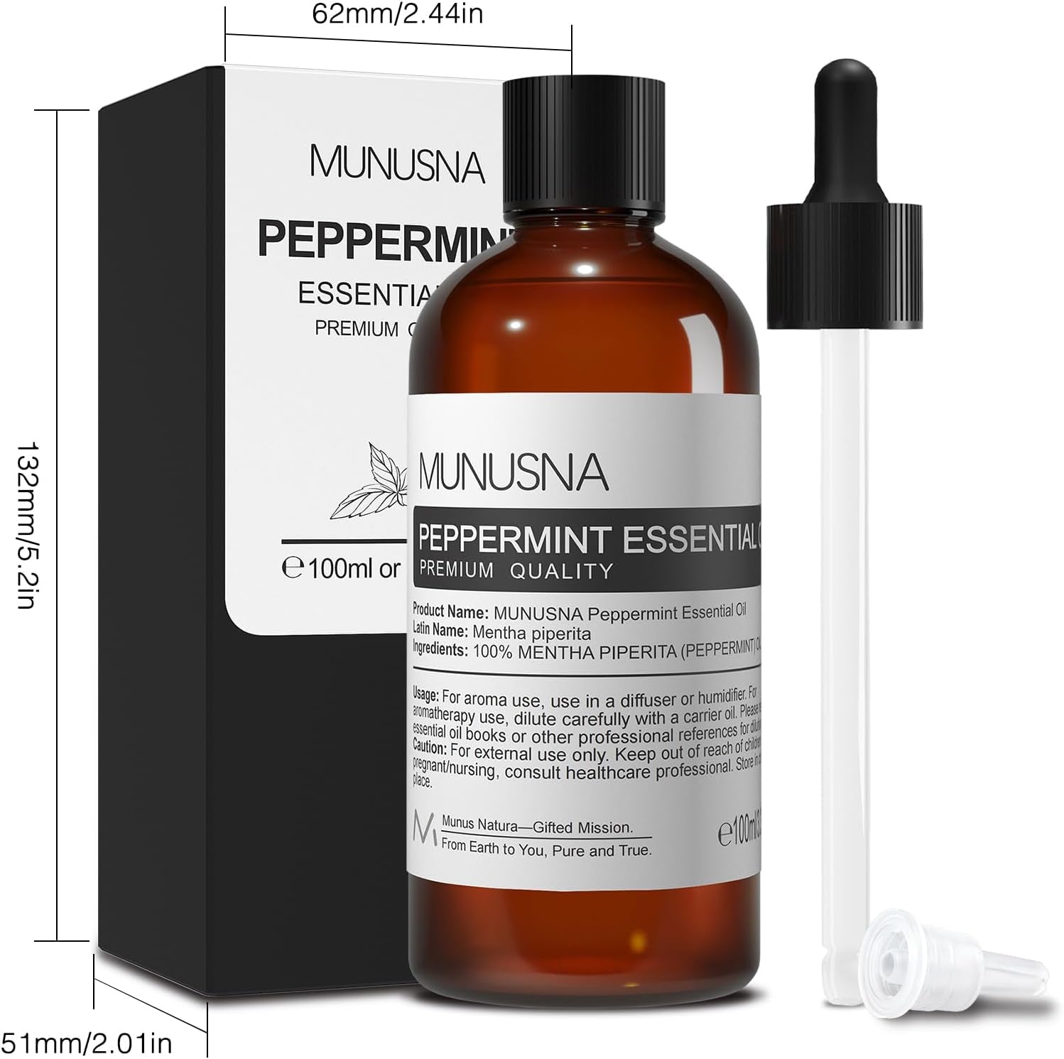 Peppermint Essential Oil - 100ML (3.38 Fl Oz) | Pure and Natural for Hair Care, Aromatherapy, Skin Massage, Home Fragrance, and DIY Projects