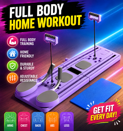 Multifunctional Pilates Board – Ab Roller & Push-Up Board with Resistance Bands