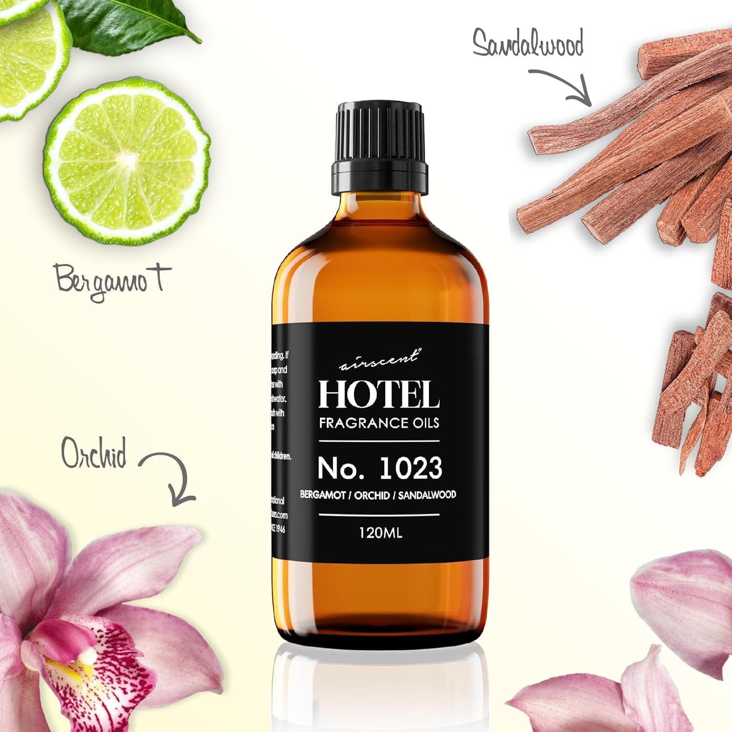 Airscent Hotel Diffuser Oil No. 1023 - Baccarat Hotel Inspired - 30 ml | Bergamot, Orchid, and Sandalwood - Love Affair Fragrance Oil for Ultrasonic and Waterless Diffusers and Crafting - 1 Fl Oz Bottle