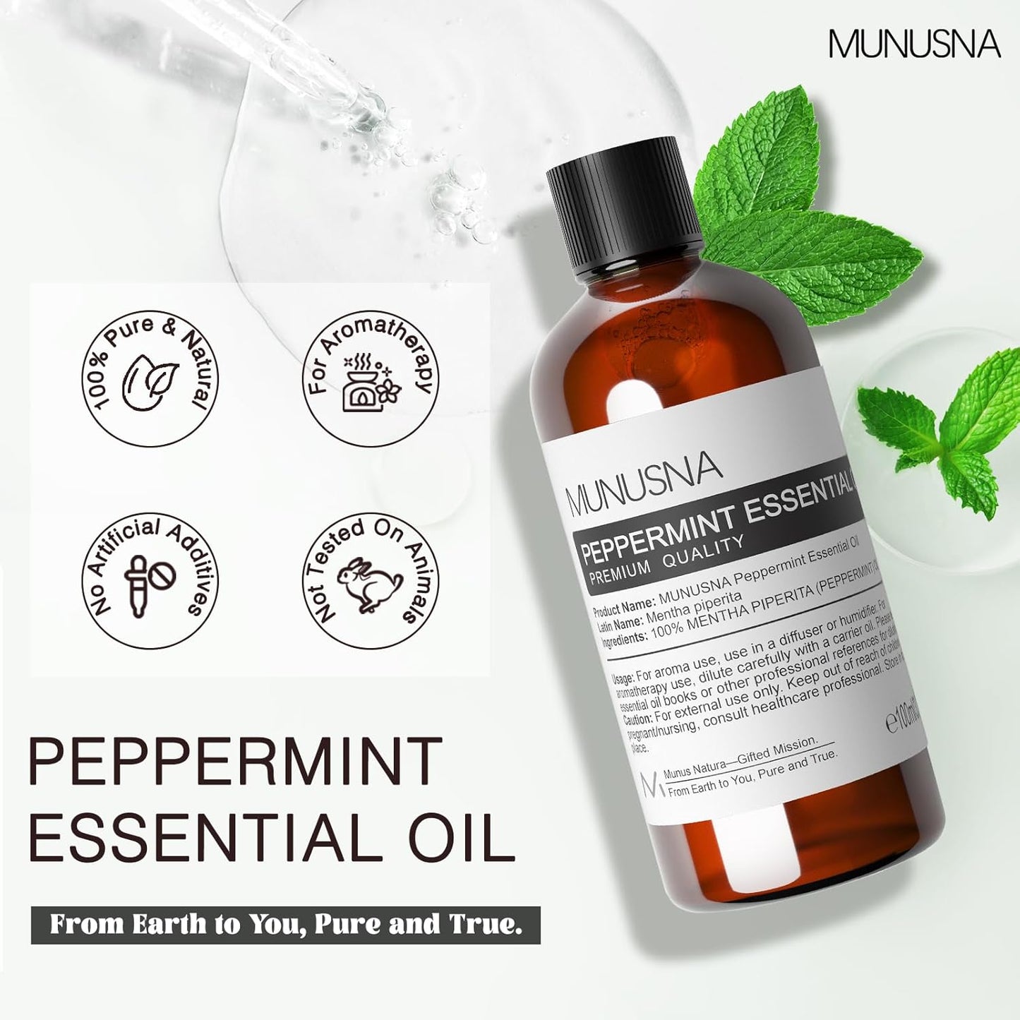 Peppermint Essential Oil - 100ML (3.38 Fl Oz) | Pure and Natural for Hair Care, Aromatherapy, Skin Massage, Home Fragrance, and DIY Projects